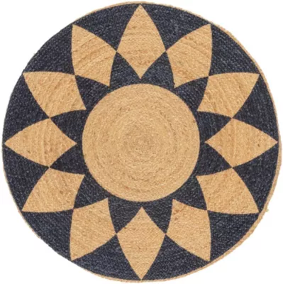 Tapis rond Tonga rosace noir et beige Ø120 Balta