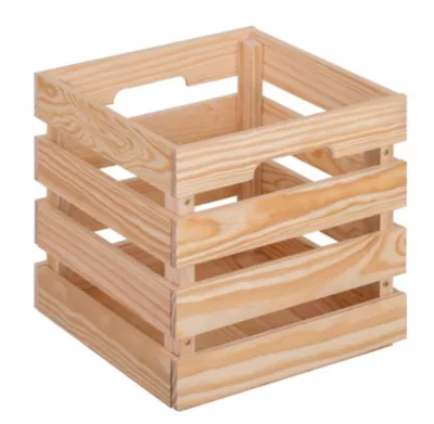 Caisse de rangement carrée en pin massif avec poignées