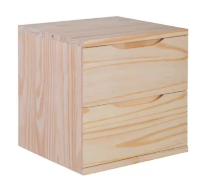 Bloc avec 2 tiroirs en pin massif pour étagère cube