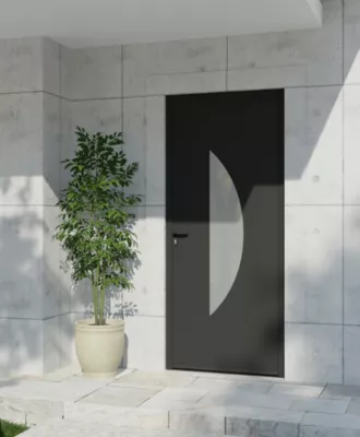 Porte d'entrée aluminium gris Demi Lune H.215 x l.90 cm poussant droit