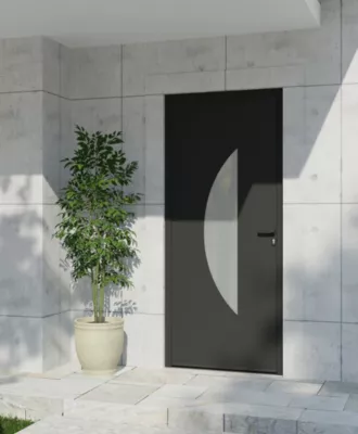 Porte d'entrée aluminium gris Demi Lune H.215 x l.90 cm poussant gauche