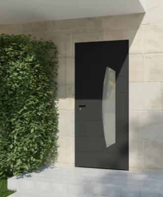 Porte d'entrée aluminium gris Tegan H.215 x l.90 cm poussant droit
