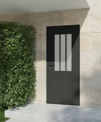 Porte d'entrée aluminium gris Sestri H.215 x l.90 cm poussant droit
