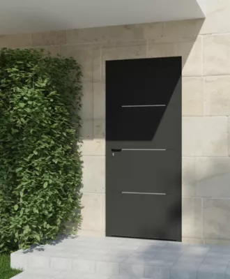 Porte d'entrée aluminium gris Leme H.215 x l.90 cm poussant droit