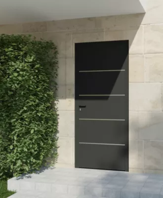 Porte d'entrée aluminium gris Cecina H.215 x l.90 cm poussant droit