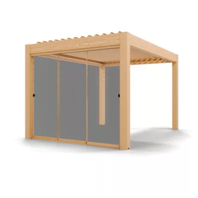 Paroi vitrée coulissante pour pergola Vali 3 x 4 m coloris chêne clair