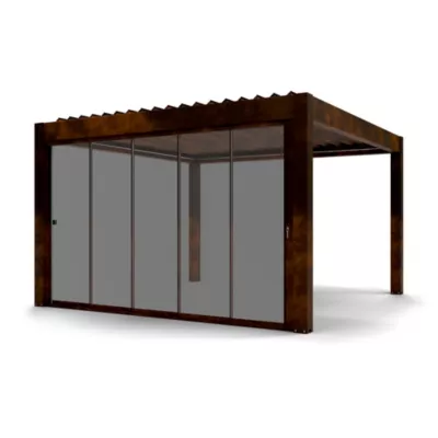 Paroi vitrée coulissante pour pergola Vali 4 x 4 m coloris rouille