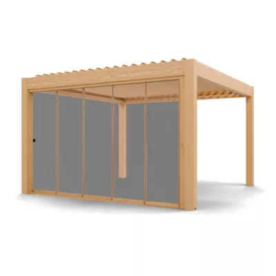 Paroi vitrée coulissante pour pergola Vali 4 x 4 m coloris chêne clair