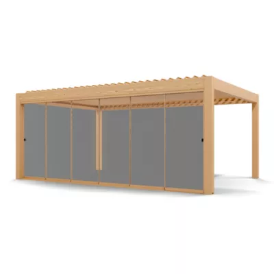 Paroi vitrée coulissante pour pergola Vali 4 x 6 m coloris chêne clair