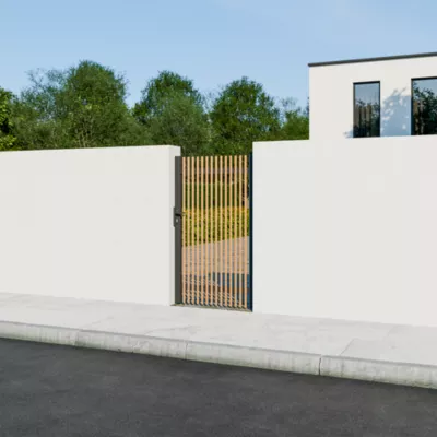 Portillon tasseau aluminium chêne clair et gris RAL 7016 l.100 x H.170 cm 4ALU