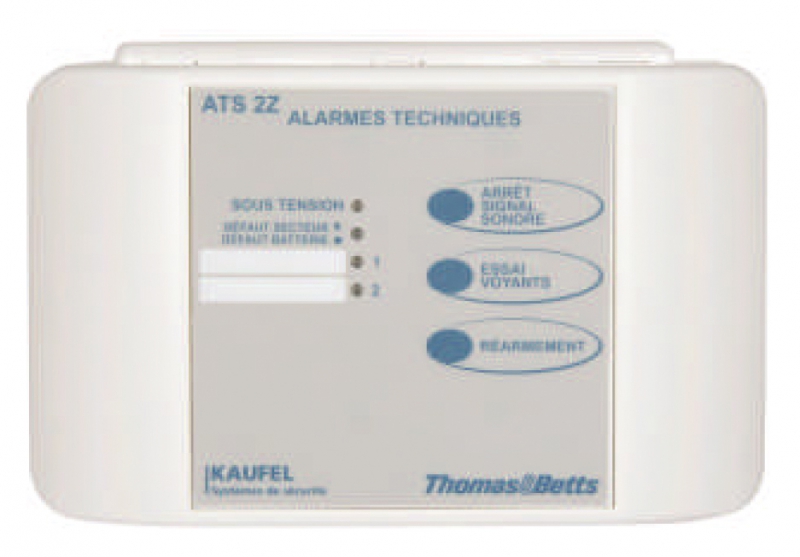 Alarme technique SAILLIE sortie 12 V / 200 mA pour alimenter un équip. extérieur ( ex: Transmet. téléphonique )configuration indépendante de chaque entrée NO ou NF.test des voyants et du buzzer