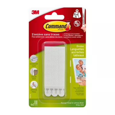 Étroites languettes accroches tableaux blanches Command 4 ensembles