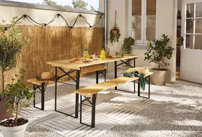 Ensemble table et banc pliant en bois 180 cm