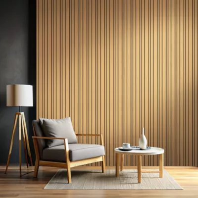 Panneau Boa en MDF fond noir, tasseaux décor chêne Saragosse L. 280 x l 90 cm, ép. 2,1 cm