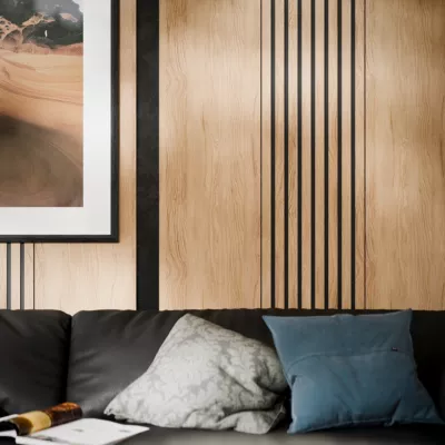 Panneau décoratif à lamelles Python en mdf imitation chêne fond noir 275X90 cm