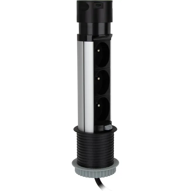 Image principale de Multiprise escamotable 3x16A + 2 USB - Noir - Otio