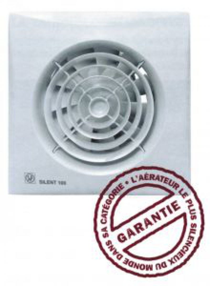 aérateurs série " SILENT " absolument silencieux 26,5 dB (A)classe 2 - IP 45 - pour salles de bains et locaux humidesvitesse 2400 Tr/ mn - 8 W - débit 95 m3/h - support antivibratile