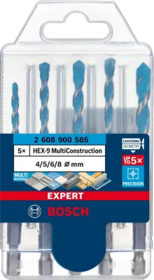 5 forets multi-matériaux Bosch pro Hex-9 Expert Ø.4/5/6/8 mm