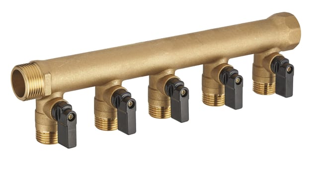 Collecteur monobloc avec vannes 5 sorties Mâle / Femelle 20 x 27 (3/4") sorties Mâle 15 x 21 (1/2") 
