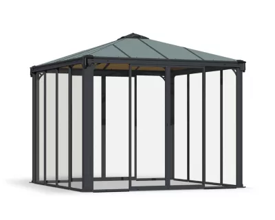 Tonnelle de jardin fermée autoportante Ledro 3x3m Gris
