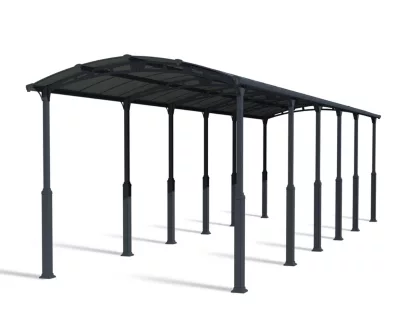 Carport Arcadia Alpine 127 gris anthracite toit arrondi 12,9 x 3,59 m