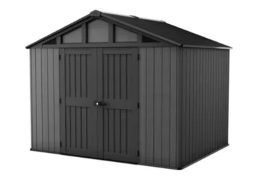 Abri de jardin Stronghold en résine coloris gris anthracite imitation bois - 7,41 m² - Keter