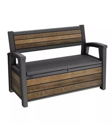 Banc de jardin résine avec coffre de rangement 227 L, l.133 x H.89 x P.61 cm, effet bois noyer, Keter Otto Walnut