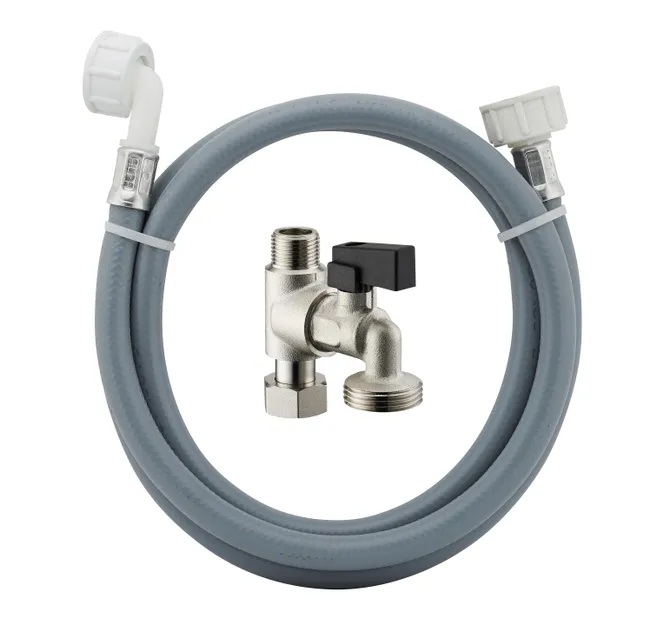 Kit té de piquage machine à laver Mâle / Femelle écrou libre 12 x 17 (3/8") + tuyau d'alimentation coudé Long.2 m