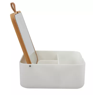 Boîte à bijoux avec miroir blanc et bambou 15 x 13,8 cm, MSV Alais