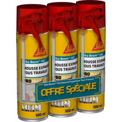 Mousse polyuréthane expansive tous travaux Sika Boom 142 - 500ml vendue par 3 pièces