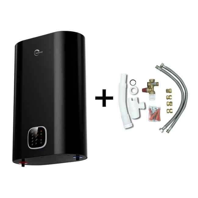 Chauffe Eau Electrique Plat Mural Multipositions Kimoro Noir 80 Litres Sannover + Kit d'Installation Complet NF