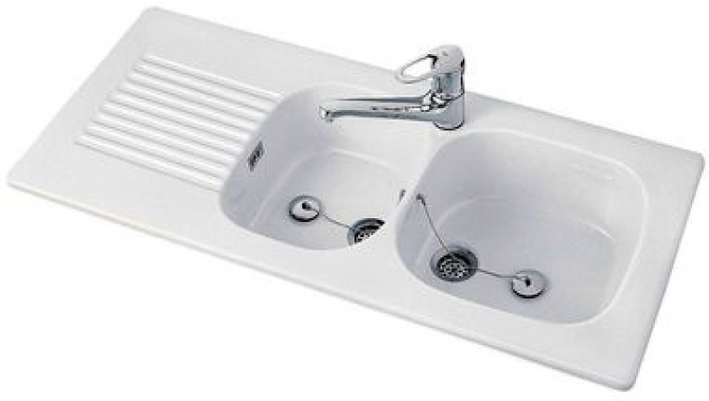 Éviers céramique encastrables réversiblesbonde chromée : Ø60 mm trous amorcés pour robinetterie - siphon non compris