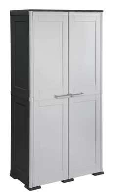 Armoire haute en résine avec bloc 4 tiroirs intégré anthracite et gris clair
