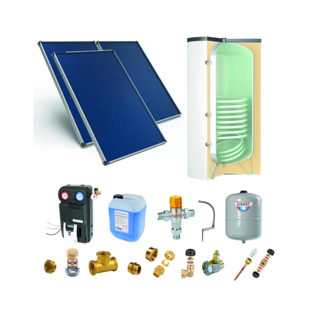Chauffe-eau solaire : 3 capteurs solaires fixation toiture plate + ballon ECS 300L - THERMADOR - PSOLECSE33TP