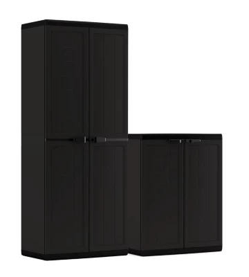 Lot de 2 armoires haute et basse, noir, Keter Jolly