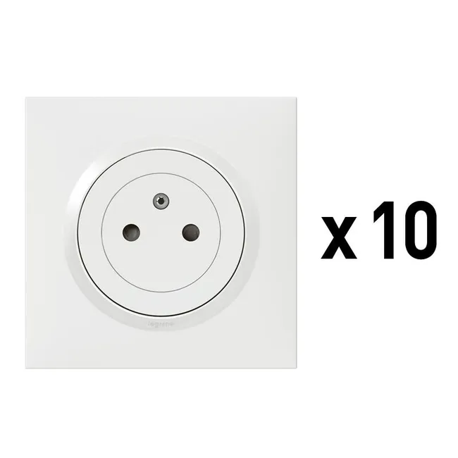 Image principale de Lot de 10 prises affleurante avec terre Dooxie, LEGRAND, blanc