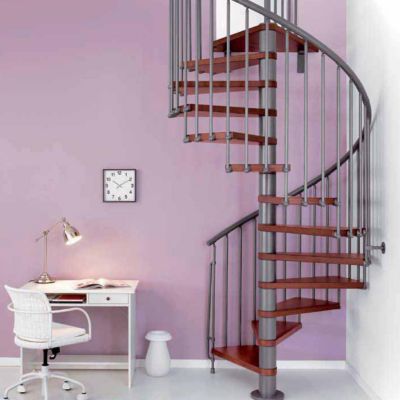 Escalier métal et bois Magia 70 Ø150 cm 11 marches gris fonte/cerisier
