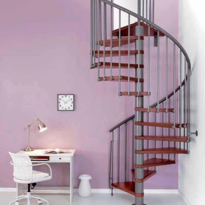 Escalier métal et bois Magia 70 Ø150 cm 12 marches gris fonte/cerisier