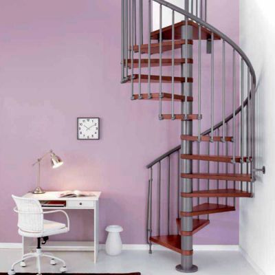 Escalier métal et bois Magia 70 Ø150 cm 13 marches gris fonte/cerisier