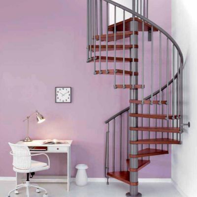 Escalier métal et bois Magia 70 Ø150 cm 15 marches gris fonte/cerisier