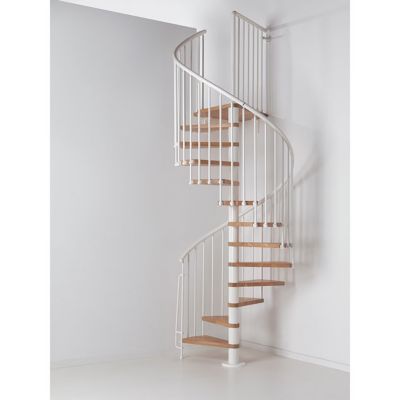 Escalier métal et bois Magia 70 Ø110 cm 12 marches + palier blanc/chêne