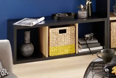 Étagère modulable bicolore à 3 cases H. 108 cm x L. 39 cm, noir et bois chêne