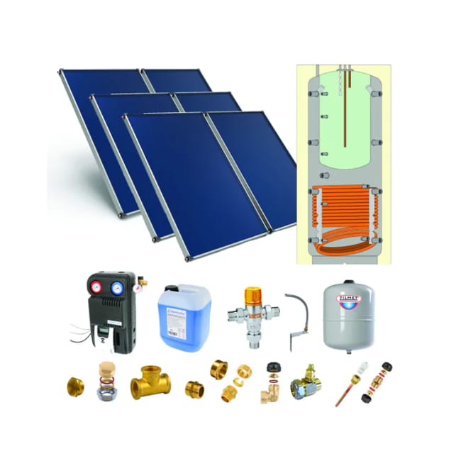 Chauffe-eau solaire toiture inclinée 6 capteurs solaires. ballon 1000L production ECS bain-marie (226L)