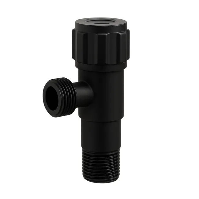 BALNEO - robinet d’angle à obturateur champignon à siège céramique 1/2 × 3/8 noir - robinet d’arrêt pour conduites d’eau en acier inoxydable