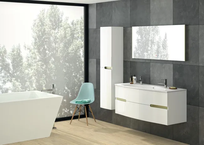 Meuble vasque 2t l.130.2 x H.53.6 x P.51.6cm blanc brillant Egerie