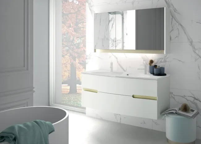 Meuble vasque 2t l.130.2 x H.53.6 x P.51.6cm blanc Egerie