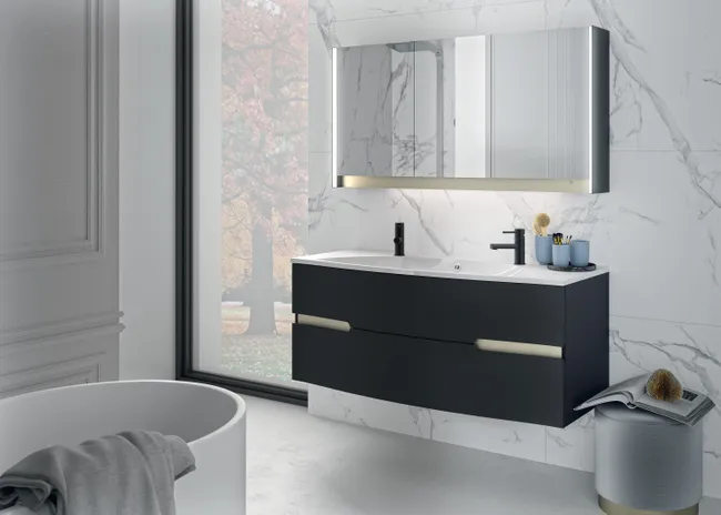 Meuble vasque 2t l.130.2 x H.53.6 x P.51.6cm noir Egerie