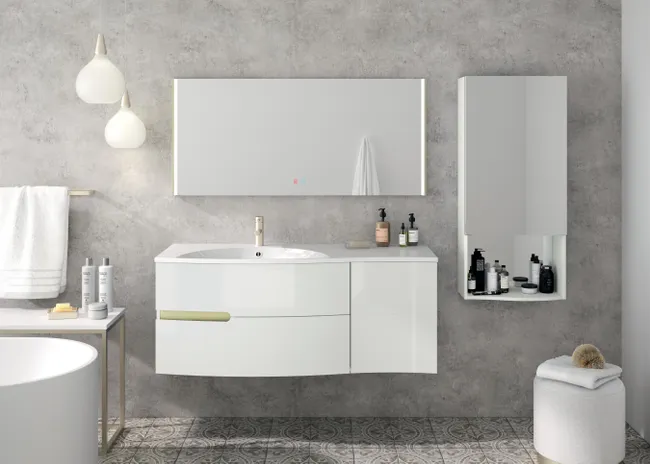 Meuble vasque 2t/1p l.130.2 x H.53.6 x P.51.6cm blanc brillant Egerie