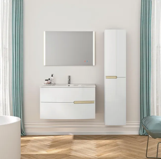 Meuble vasque 2t l.90.2 x H.53.6 x P.51.6cm blanc brillant Egerie