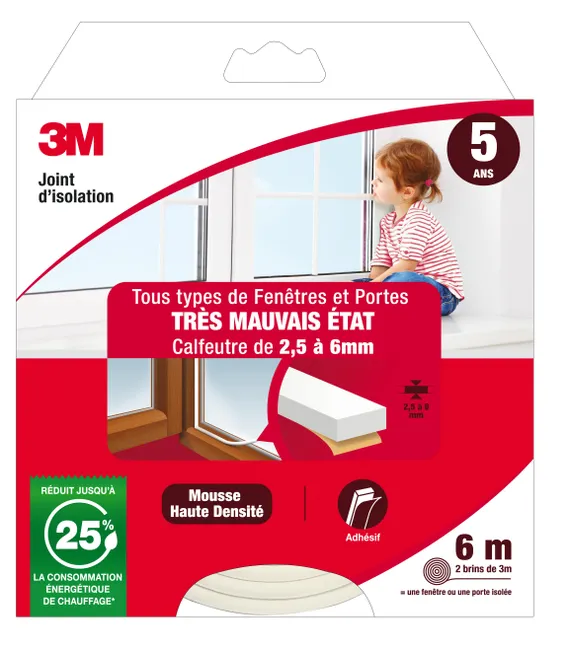Image principale de Joint de porte et fenêtre très mauvais état 3M 2,5 à 6 mm, L.6 m blanc